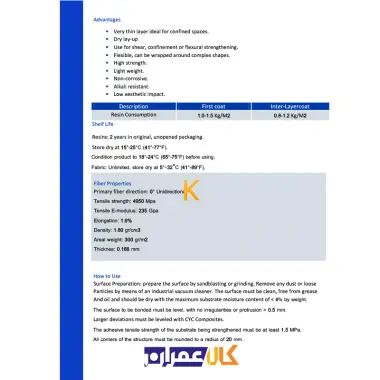 الیاف CFRP کربن 300 گرم CYC