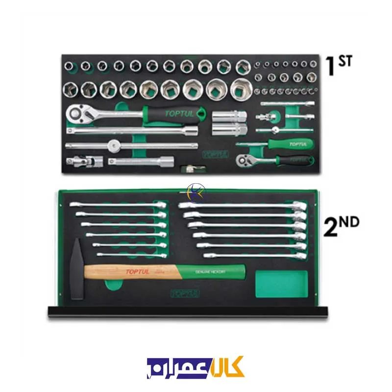 جعبه ابزار آهنی سبز 99 پارچه مدل GCAZ0038 تاپ تول Toptul
