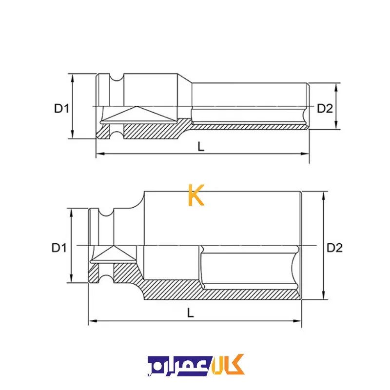 نمایندگی بکس تکی مشکی 1/2 اینچ بلند 6 پر مدل KABE16 تاپ تول