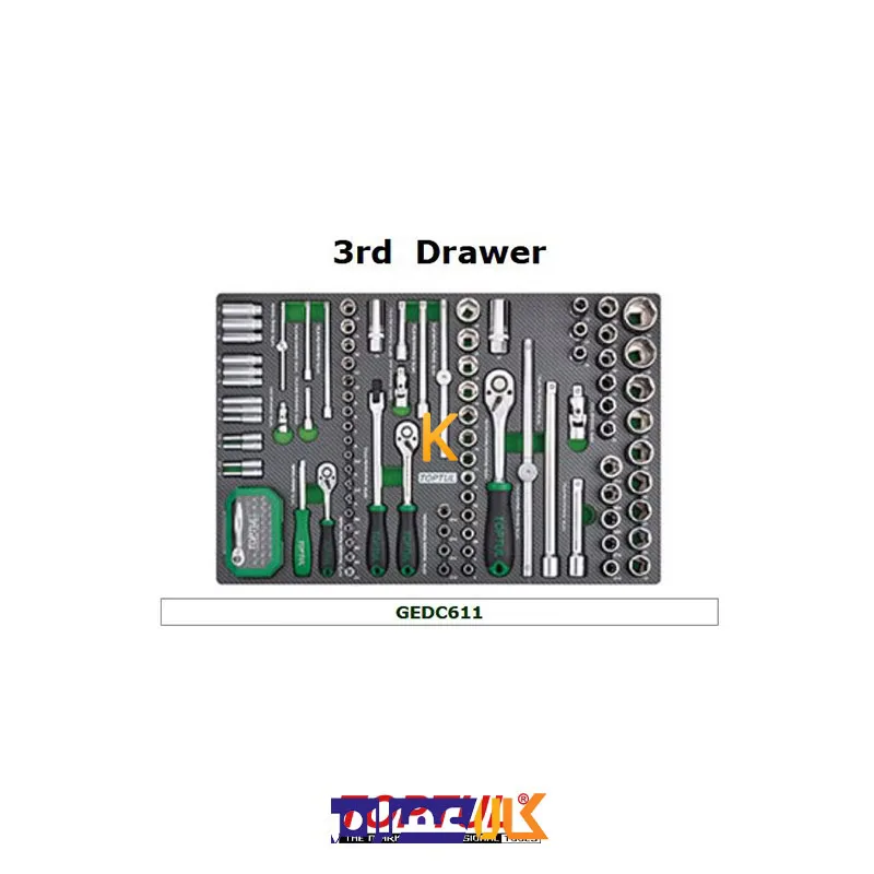 فروش جعبه ابزار 7 کشو چرخ دار با ابزار مدل GE-21406 تاپ تول