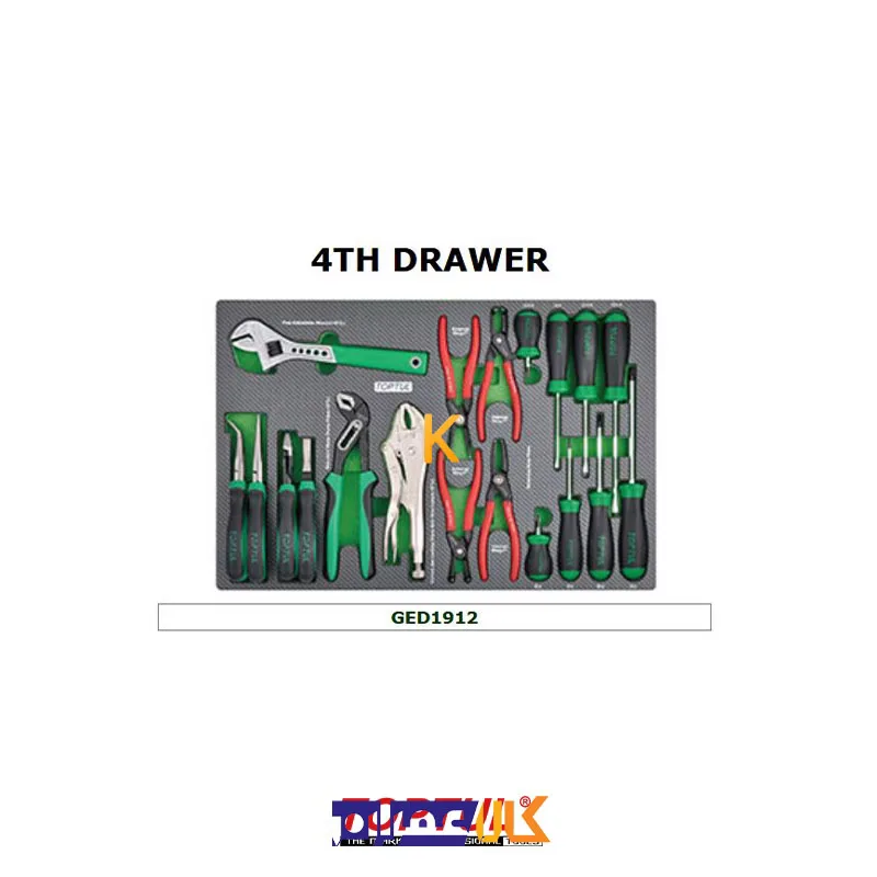 نمایندگی جعبه ابزار 7 کشو چرخ دار با ابزار مدل GE-21406 تاپ تول
