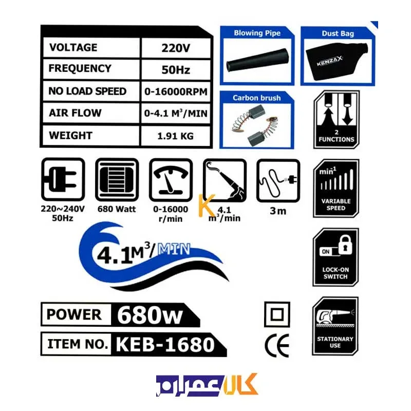 مشخصات فنی بلوور صنعتی مدل KEB-1680 کنزاکس