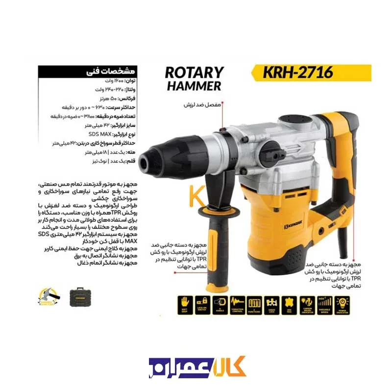بتن‌کن دو کاره پنج‌ شیار مدل KRH-2716 کنزاکس