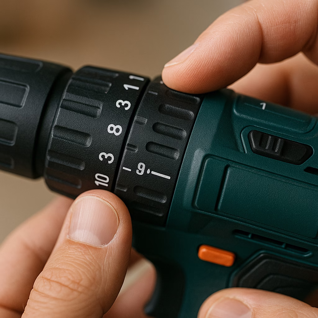 نمای نزدیک از تنظیم سرعت و گشتاور روی بدنه دریل