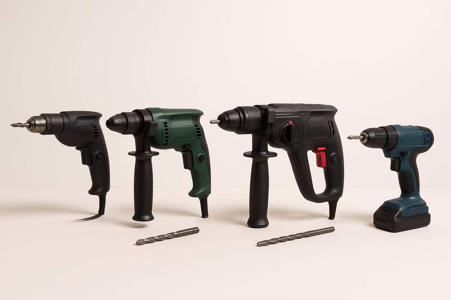 مقایسه تصویری انواع مدل‌های مختلف دریل روی میز کار