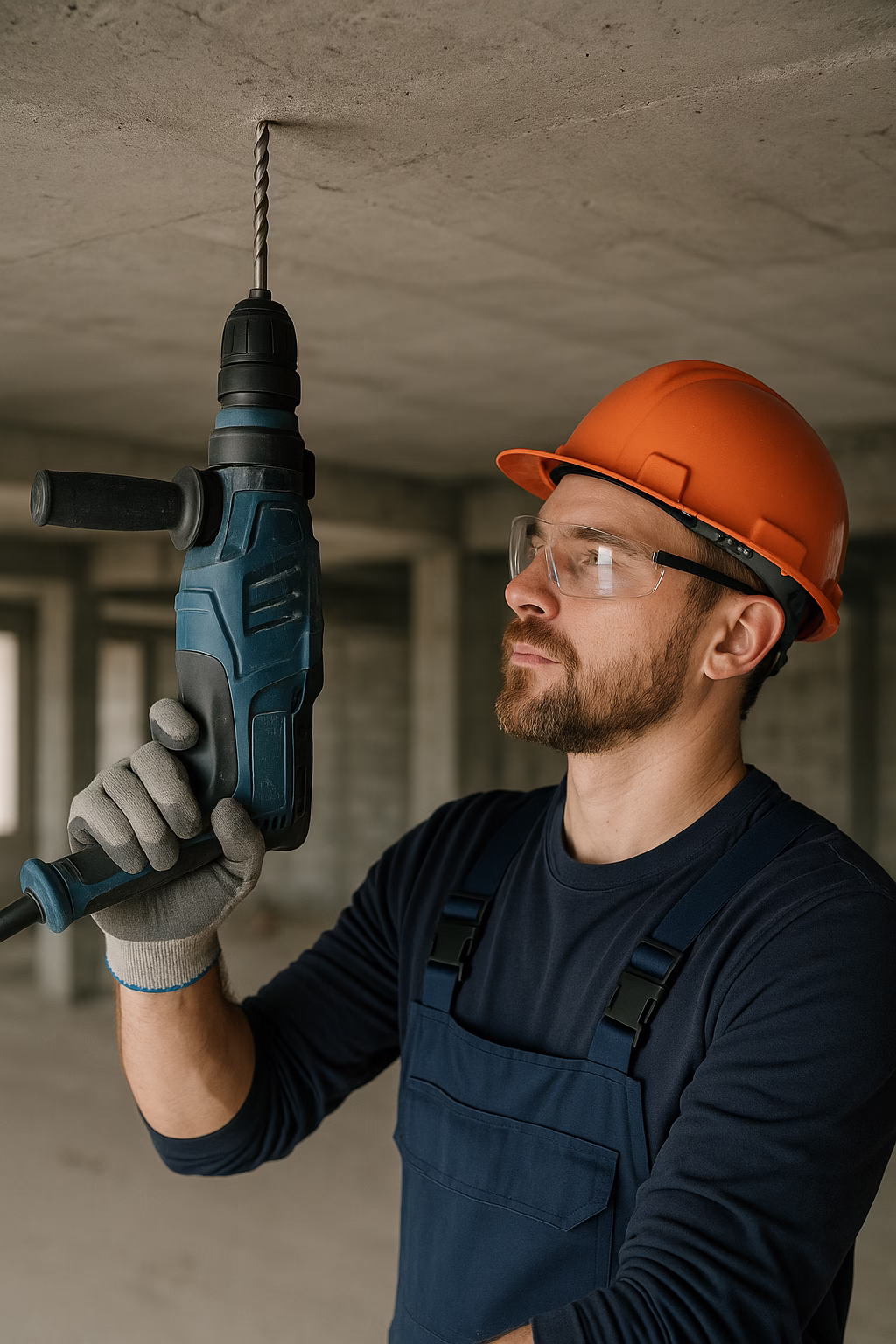 استفاده از مته بتن برای سوراخ‌کاری سقف بتنی در پروژه ساختمانی
