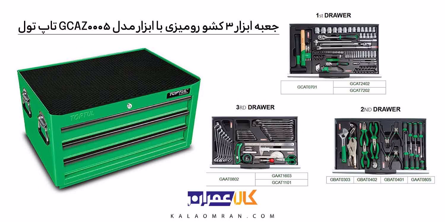 جعبه ابزار 157 پارچه 3 کشو رومیزی از برند تاپ تول (TOPTUL)