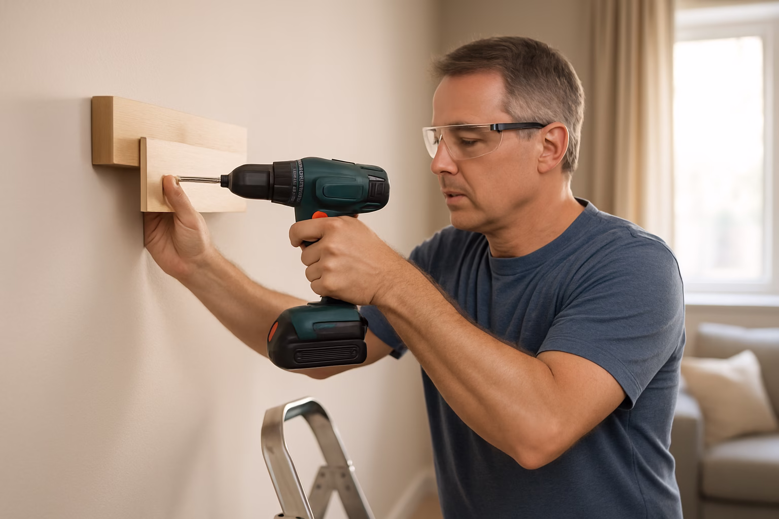 استفاده ایمن از دریل در خانه برای نصب شلف روی دیوار با رعایت نکات ایمنی