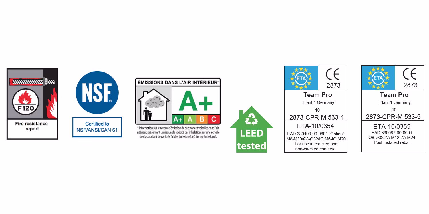 تاییدیه های چسب کاشت میلگرد TP VSF